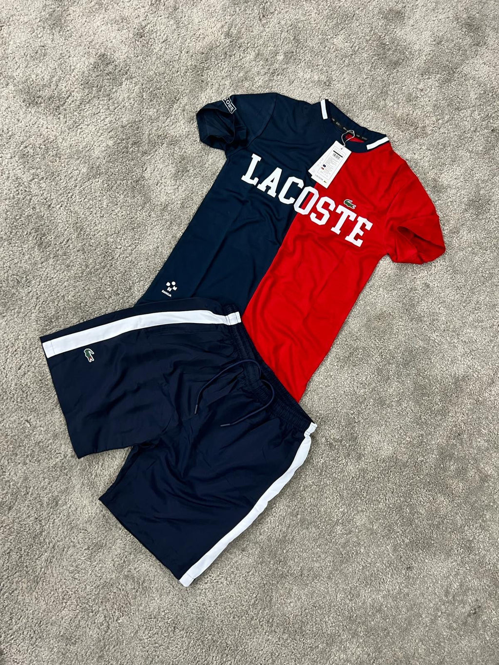 Conjunto verano lacoste negro y rojo